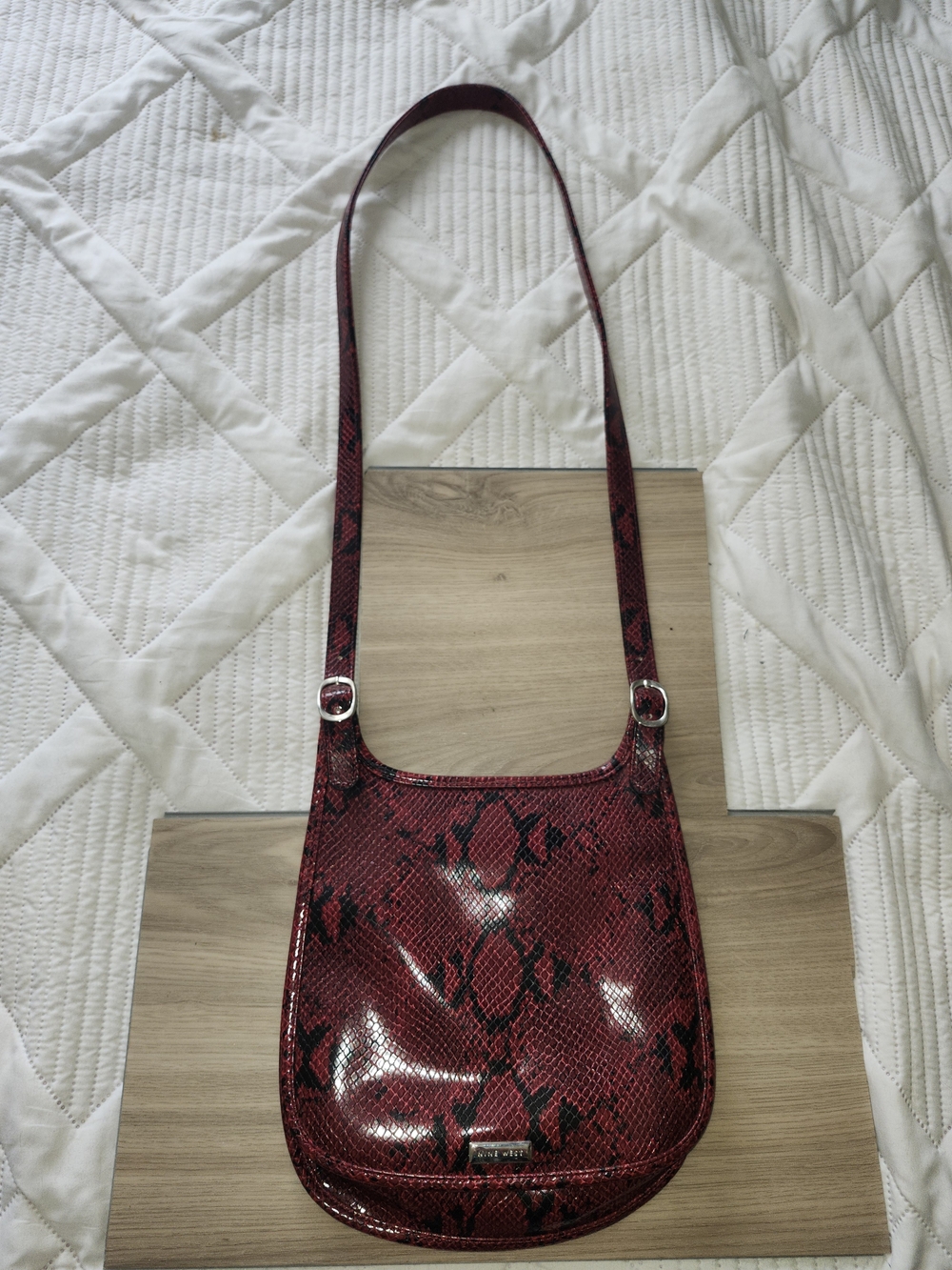 Nine West Faux Leather Red Snake-Print Shoulder Bag Y2K